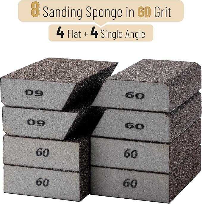 Bates- Sanding Sponge, 8 pcs, 60 Grit, Washable and Reusable, Sandpaper Block, Sanding Blocks for Wood, Sanding Pad, Drywall Sanding Block, Drywall Sanding Sponge