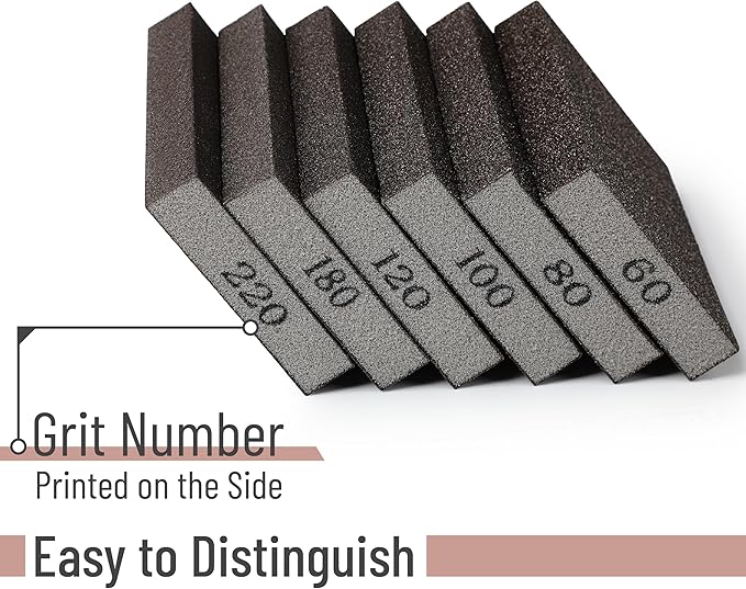 Bates- Sanding Sponge, 24 pcs, 60/80/100/120/180/220 Grit, Sandpaper Block, Sanding Blocks for Wood, Drywall Sanding Sponge for Wood, Sanding Blocks Drywall, Sandpaper for Drywall Sanding Block