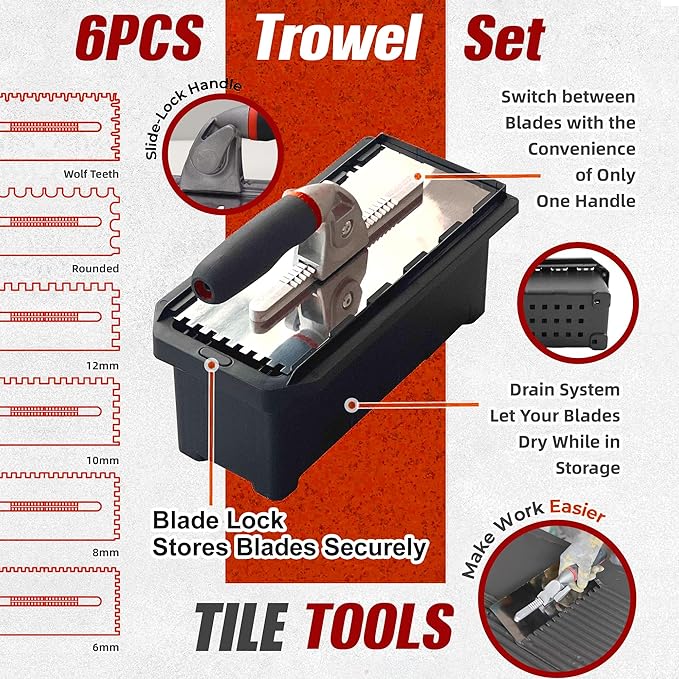 Fishark Switchable Notch Trowel Set竊? Piece Trowel Box Kit, Made of Premium Stainless Steel with Soft Grip Handle, Perfect Tool for Cement, Concrete, Masonry Tile Installation Work