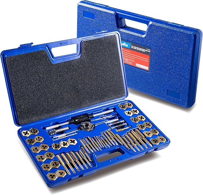 HIGHFIRE 60pcs SAE & Metric Tap and Die Set with Storage Case, Essential Threading Tool for Cutting External Internal Threads and Repair Damaged Threads