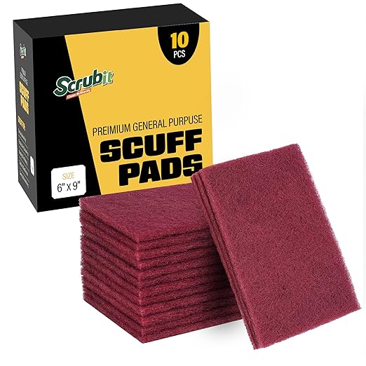 SCRUBIT 6 x 9 in. General Purpose Scuff Pads, Paint Primer Prep Adhesion Scratch Pads, Car & Woodworking Pads for Scuffing, Scouring & Sanding - Maroon (10)