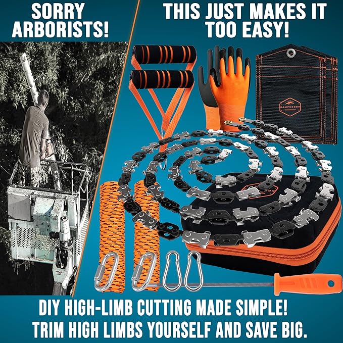 High Limb Rope Saw 53 In Chain Only - Zero Effort 360 Rope Chain Saw - Sharp Manual Tree Limb Cutter - Hand Chainsaw - Fast and Easy Pocket Chainsaw