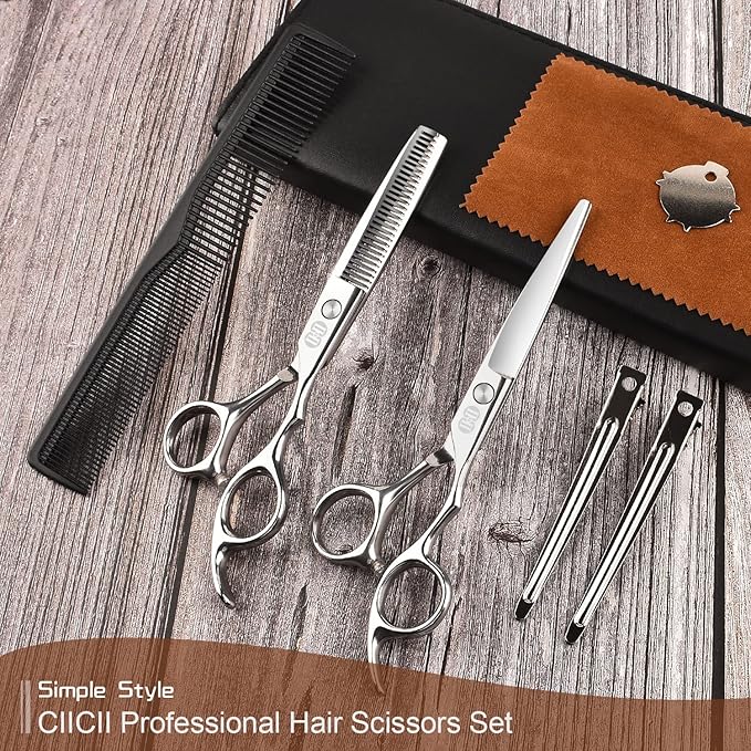 CIICII Hair Cutting Scissors Shears Kit, Professional Barber Haircut Scissors Set (6.7 Inch Hair Beard Hairdressing Trimming Haircutting Thinning Shears) for Men Women Hairdresser Home Salon (Silver)