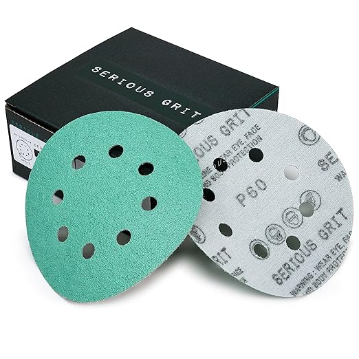 Serious Grit Sanding Discs 5 Inch 8 Hole 60 Grit - Heavy-Duty Hook & Loop Wet Dry Film Sandpaper Discs - Coarse Grit Sand Paper for Random Orbital Sanders - Wood, Automotive, Metal, etc - 25 Pack Box
