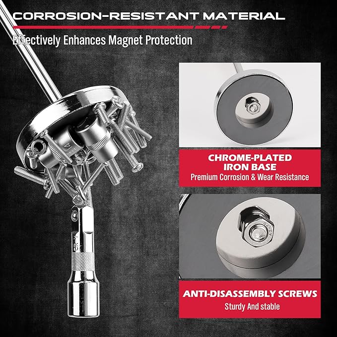 Telescoping Magnetic Sweeper Pickup Tool: Strong Magnet Pick up Nails Screws and Metal Parts Nut Bolts Steel Iron Parts Finder 35LB Pull Capacity Retractable 8.6" to 33" Telescopic Stick