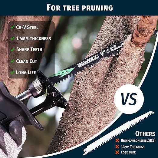 9-Inch Wood Pruning Reciprocating Saw Blades 12-Piece, 5TPI, Sawzall Blades Wood, CR-V Steel Universal Saw Blades Set with Storage Box