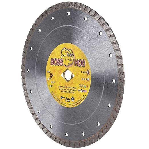 Delta Diamond Boss Hog 9 Inch Turbo Premium Diamond Blade for Masonry, Brick, Block, Pavers, Concrete, Stone, Wet/Dry Cutting, Continuous Rim (9")