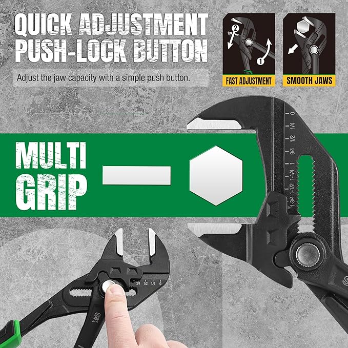 SK 4-Piece Pliers Wrench Set, Adjustable Parallel Smooth Jaw Pliers, 6-Inch, 7.5-Inch, 10-Inch, 12-Inch, Premium CR-V Construction, with Rolling Pouch