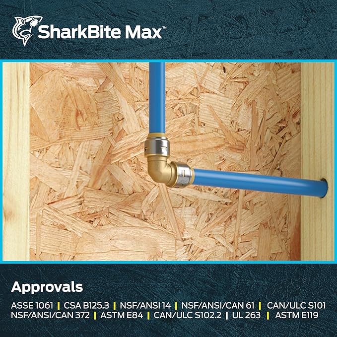 SharkBite Max 1 x 1 in PTC 90 Degree Elbow, Push-to-Connect Brass Plumbing Fitting, UR260A