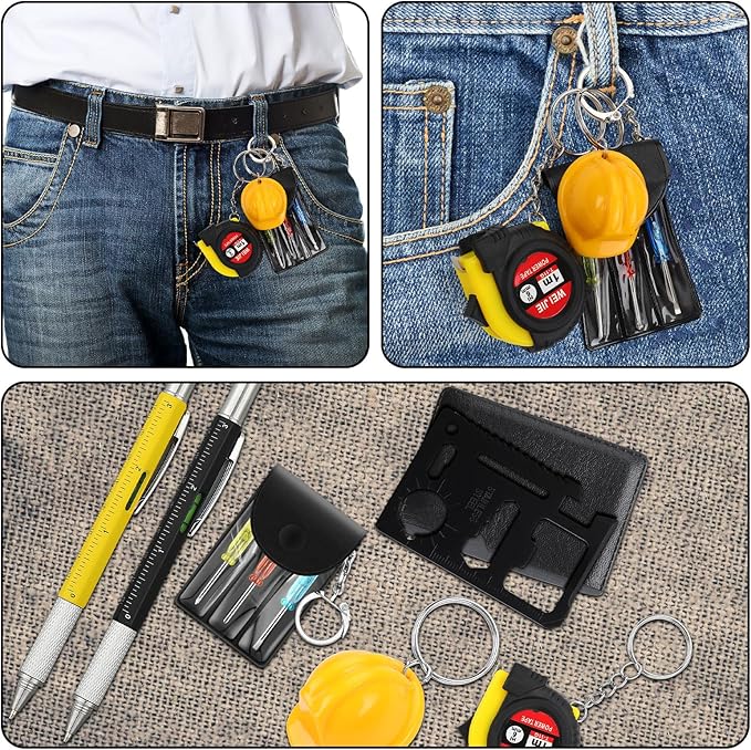72 Pcs Mini Tape Screwdriver Keychain Set Valentine's Day Men Gifts Bulk Employee Appreciation Gift Bulk Multitool Pen Card for Adult Tool Party (Yellow,Black)