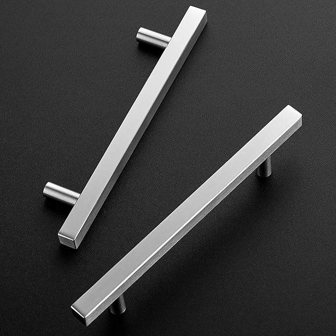 Ravinte 30 Pack 5 Inch Cabinet Pulls Brushed Nickel Sqaure Kitchen Cabinet Handles Silver Cabinet Hardware Stainless Steel Drawer Pulls 7-3/8 Inch Overall Length with Mounting Template