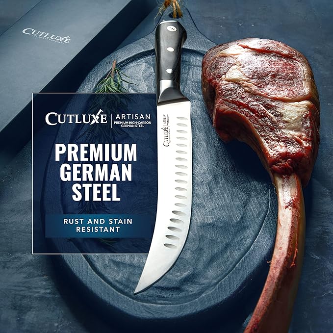 Cutluxe Butcher Knife ??10??Cimeter Breaking Knife, Razor Sharp Forged High Carbon German Steel, Full Tang Meat Carving Knife, Ergonomic Handle Design, Grilling Gifts for Men ??Artisan Series