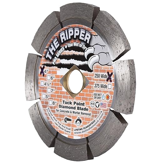 Delta Diamond Ripper Premium 4 Inch Tuck Point Diamond Blade, 1/4" Width, for Mortar Removal (4" X .250)