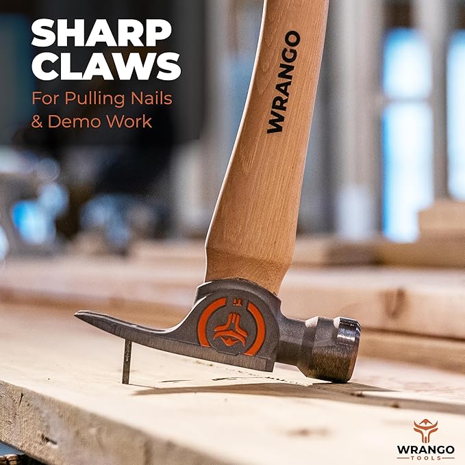 Wrango Tools Titanium Nailing Hammer ??14oz Head, 14.5in Wood Handle, Smooth Face, 38mm Diameter Pole