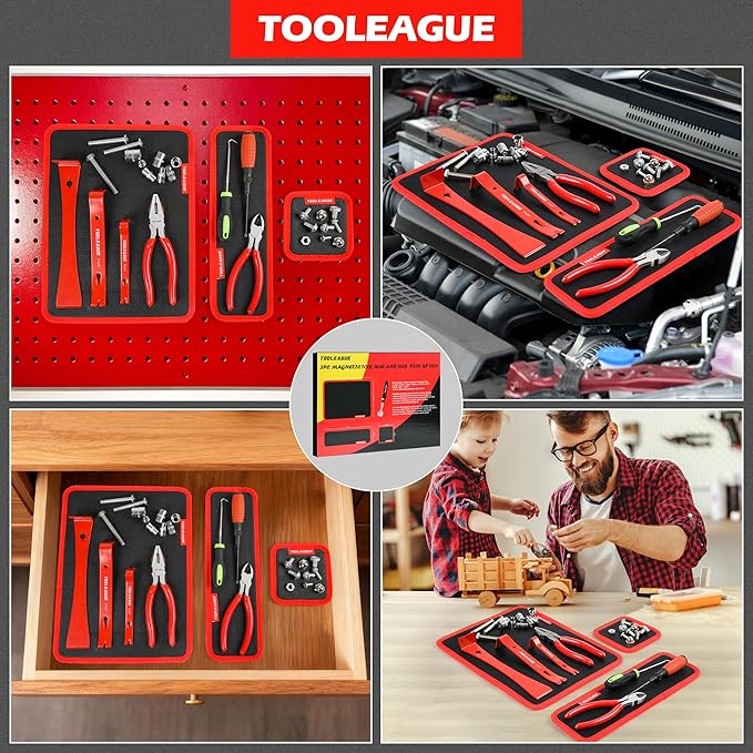 TOOLEAGUE 3Pcs Magnetic Tool Mat with 15Lb Telescoping Magnetic Pickup Pen,3 Different Size Parts Tool Holder Pad for Organizing Mechanic Wrench Screw Bolts Nuts and Other Small Metal Parts
