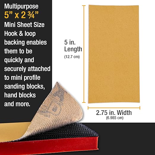 Dura-Gold Premium 5" x 2.75" Gold Sandpaper Sheets, 60 Grit (Box of 30) - Hook & Loop Backing, Wood Furniture Woodworking, Auto Paint - for Palm Sanders, Clip-On, Hand Sanding Blocks