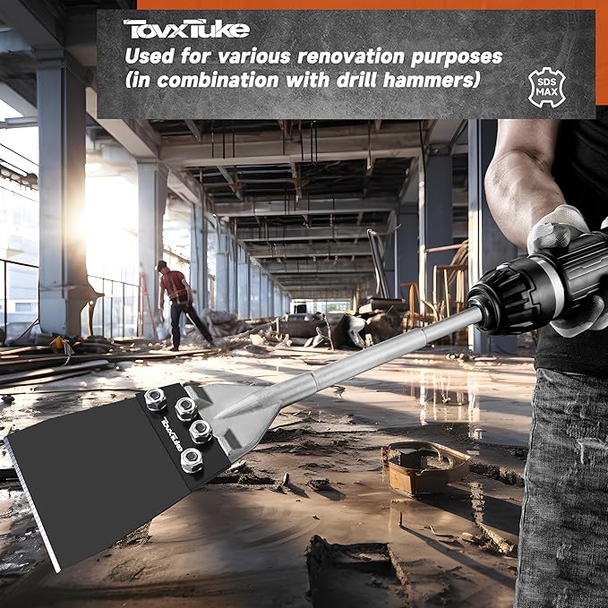 TovxTuke SDS Max Floor Scraper, Thinset Removal Chisel Bits Scaling Chisel Tool for Rotary Hammer Drill, Steel Shovel Bits for Removing Vinyl Flooring VCT Tiles Linoleum Concrete Mortar