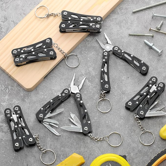 Lasnten 6 Pcs Small Multitool Pliers, Christmas Gifts for Men Stainless Steel Small Multitool Mini Pliers Foldable Knife, Bottle Opener, Screwdriver Apply to Survival, Camping, Dad Gifts (Black)