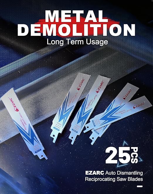 EZARC 25 Pack 6 inch 14+18 TPI Reciprocating Saw Blades for Auto Dismantling Steel Demon Bi-Metal for 1/16-5/16 Medium Metal R610DM