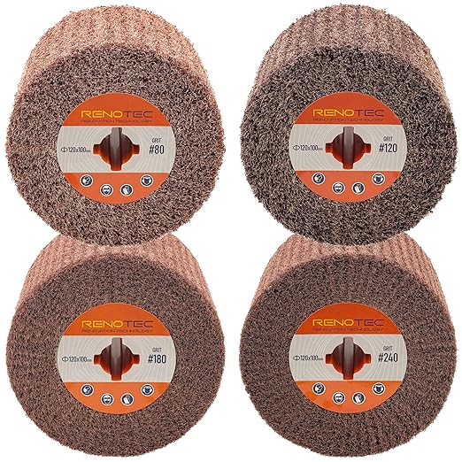 Non-Woven Wheel, 120x100mm, Italian Material, Wire Drawing Satin Finish of Metal Surface, Conditioning Drum Burnishing Wheel (80-240 Grit Set)