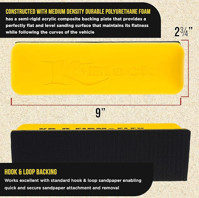 Dura-Gold Pro Series 9" K-Block Sander Firm & Flex Hand Sanding Block Pad with Hook & Loop Backing and PSA Sandpaper Conversion Adapter Pad - Automotive Paint Prep Sand Shape Contour Woodworking Wood
