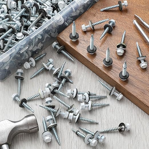 LEIFIDE 500 Pcs Metal Roofing Screws 10 x 1-1/2" Galvanized Hex Head Self Starting Metal to Wood Siding Screw(White)