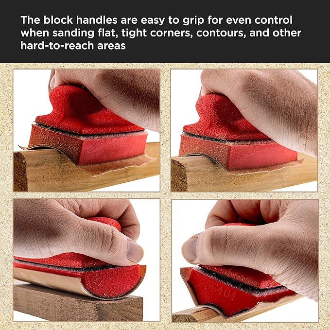 Dura-Gold Pro Series Rectangle 5" x 1-3/4" Hand Sanding Block Base Handle with Hook & Loop Backing, 2 Pack - Attach Pad to Contoured 5" Sanding Blocks Sandpaper - Sand Wood Woodworking Furniture Paint