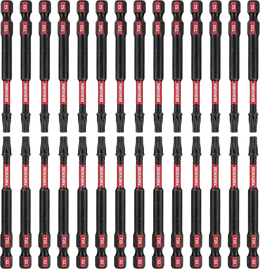 30 Pieces T25 3In. Impact Tough Magnetic #25 Torx Head Power Bits, S2 Alloy Steel T25 Screwdriver Bits Set