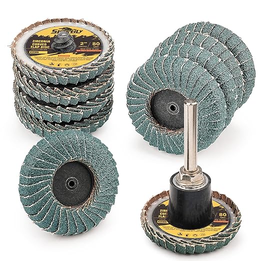 10PCS 80 Grit Curved Flap Disc 2 Inch Roll Lock Quick Change Sanding Discs 1pcs 1/4" Holder Surface Grinding Disc for Die Grinder Metal Surface Grind Burr Finish Weld Rust Paint Removal