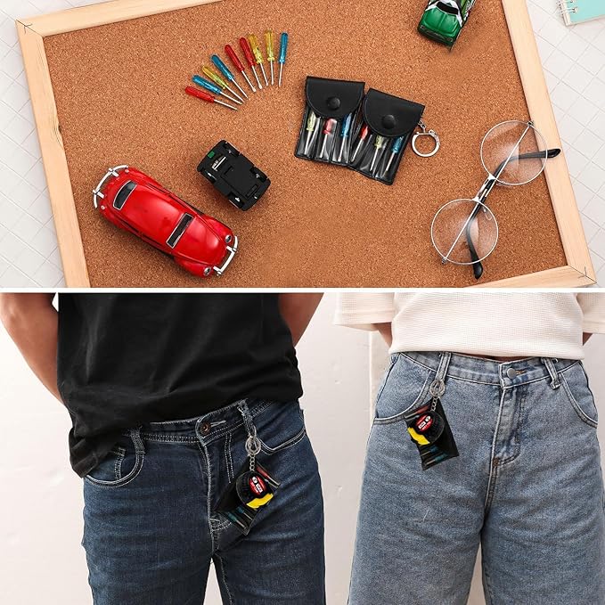 144 Pcs Mini Screwdriver Keychain Tape Measure Keychains Set Mens Gift Bulk Retractable for Adult Xmas Tool Birthday Party