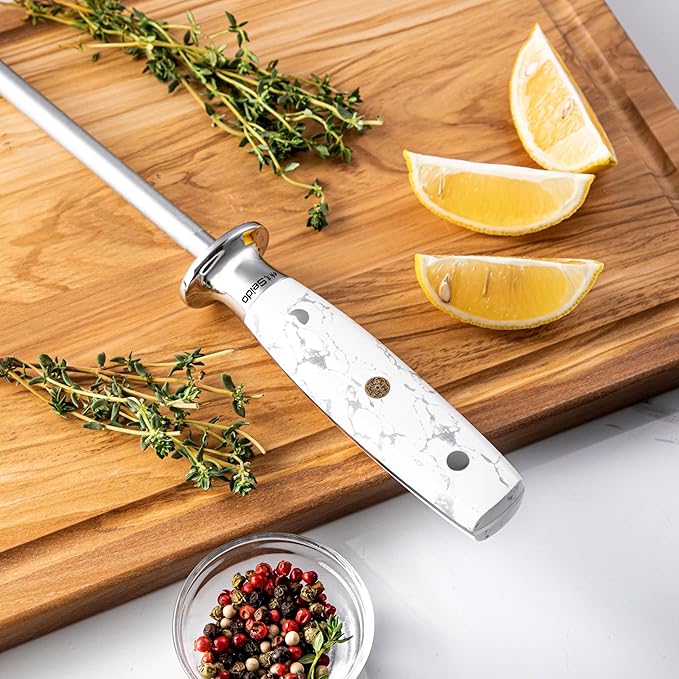 Takoizu 8-Inch Sharpening Rod ??Diamond-Coated, Long-Lasting Knife Sharpener, White Turquoise Handle