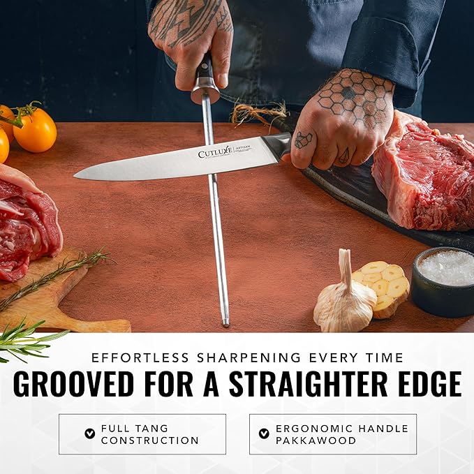 Cutluxe Honing Rod, Sharpening Steel for Kitchen Knives ??12" Honing Steel ??Ergonomic Handle Design ??Artisan Series