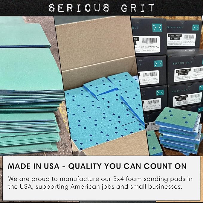 Serious Grit - 3" x 4" Foam Abrasive 150-180 Finish Sanding Pads - Fits Surfprep, Uneeda Ekasand, & Mirka - 1/2" Thick Soft Foam Hook & Loop Sandpaper Pads for 3x4 Sanders - Made in USA - 10 Per Box
