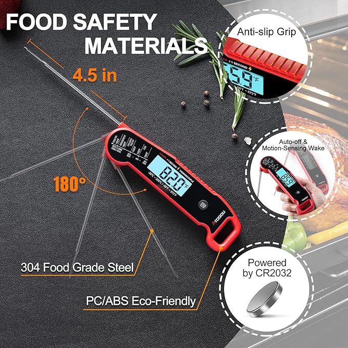 Atogou Professional Food & Meat Thermometer, 1 Sec Instant Read & 짹0.5??Accuracy, Thermocouple Sensor, IP67 Waterproof Digital Thermometer for Cooking, BBQ, Grill Gifts for Men Him Dad Birthday