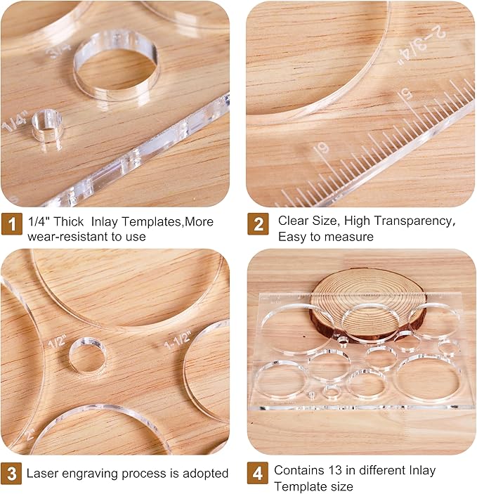 10"*7.9" inches 13 in 1 Router Template for Woodworking,Router Jig Template,Bowtie Router Template Jig Kit, Circle Inlay Template Decorative Template, clarity
