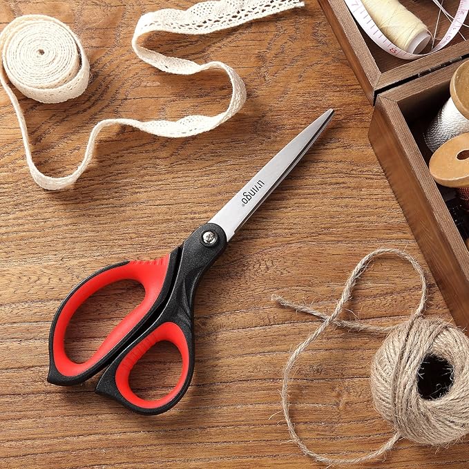 LIVINGO 8.5??Scissors All Purpose - Ultra Sharp Multipurpose 3 Pack Heavy duty Shears for Office, Home, School Sewing and Crafting Cutting Fabric, Paper, Red Comfort Grip