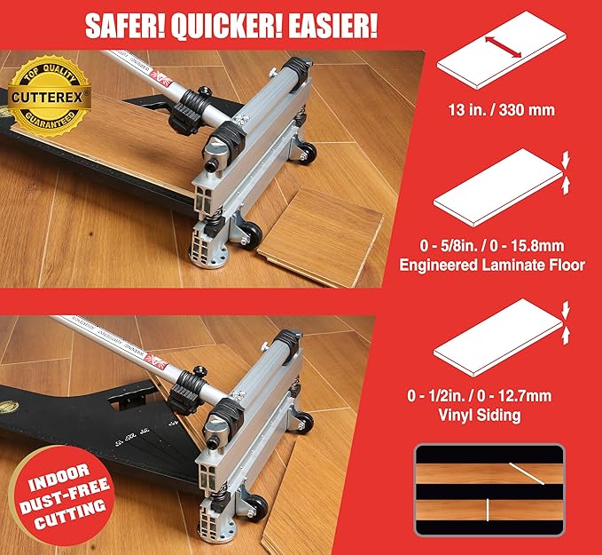 Laminate Floor Cutter, 13” Vinyl Floor Cutter with Wheels – Easy Angle & Length Cutting, Flooring Tools - Cuts Laminate Floor, Engineered Wood, LVP, LVT, VCT, SPC, WPC, HSS Blade/LED Light