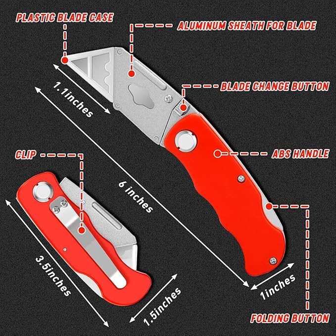 12 Pack Box Cutter, Folding Utility Knife with Spare 30 Pcs Blades, Sharp Box Cutters for Cardboard, Package, Carpet, Crafts, Navajas Para Trabajo, Razor Knife, Folding Knives, Box Opener