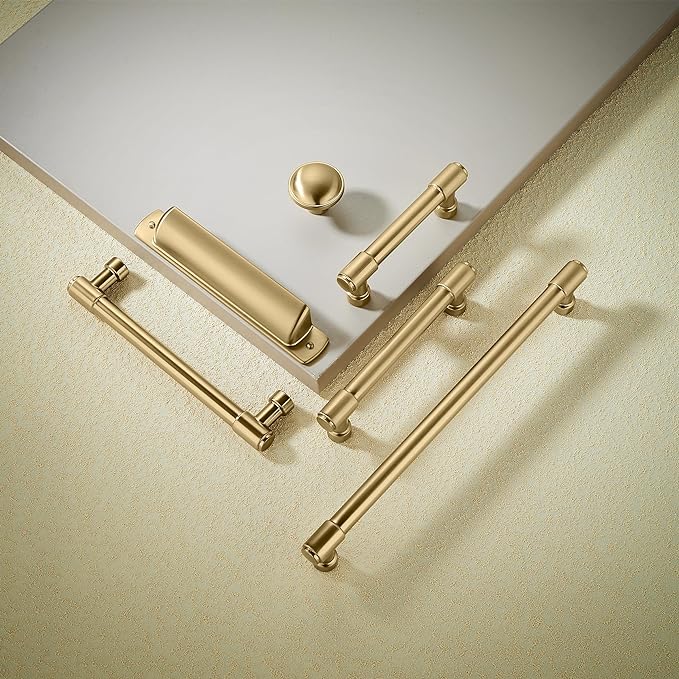 khtumeware 6 Pack Brushed Brass Cabinet Pulls 8 Inch Hole Centers Kitchen Brushed Gold Cabinet Handles Cabinet Hardware Kitchen Handles for Cabinets Cupboard Handles Drawer Pulls