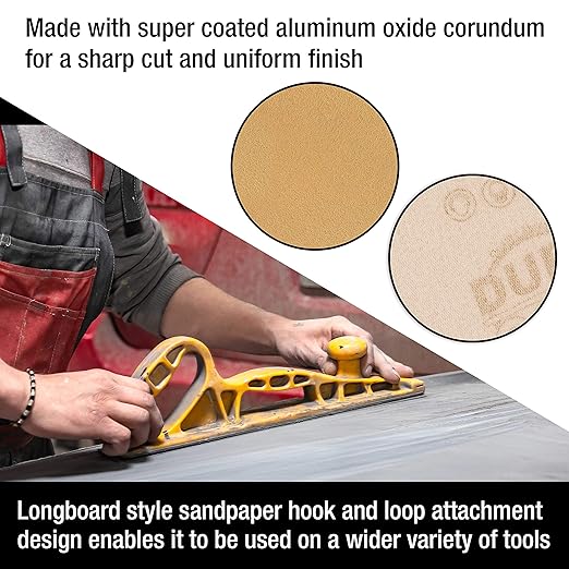 Dura-Gold Premium - 120 Grit Gold - Hook & Loop Backing Longboard Continuous Sandpaper Roll, 2-3/4" Wide, 12 Yards Long - For Automotive & Woodworking Air File Long Board Sanders, Hand Sanding Blocks
