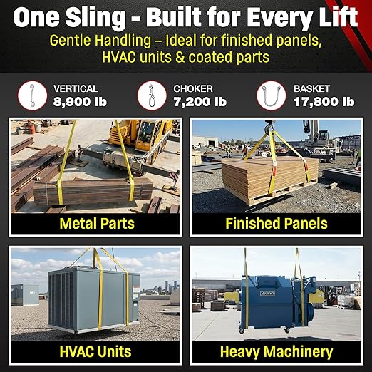 DD Sling (USA Made). 3" Widths by 6' to 20' Lengths in Listing, 2 Ply Twisted Eye, Nylon Lifting Slings, Eye & Eye, 8,900 lbs Vert, 7,200 lbs Choker, 17,800 lbs Basket Load Capacity (3" x 6')