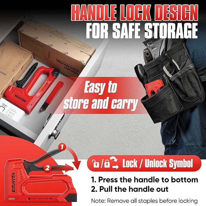 EZUVITA Light Duty Staple Gun for Wood, Red Upholstery Staple Gun Kit with 2000pcs JT21 Staples 1/4, 5/16, 3/8 inch and Staple Remover, Stapler Gun for Crafts, DIY, Classroom, Decoration