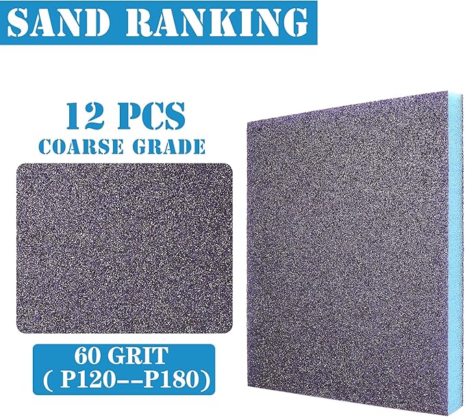 12Pcs 60 Grit Sanding Sponge, Jamiikury Coarse Sanding Blocks Washable and Reusable, Wet Dry Sandpaper Sponge for Wood Metal Furniture Paint and Drywall