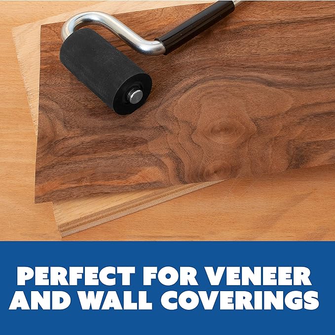 Long Handle J Roller with Thick Rubber Roller 1-1/2??in Diameter by 2-7/8??Wide For Veneers Laminate Wall Coverings and Edge Banding for Maximum Pressure Adhesion