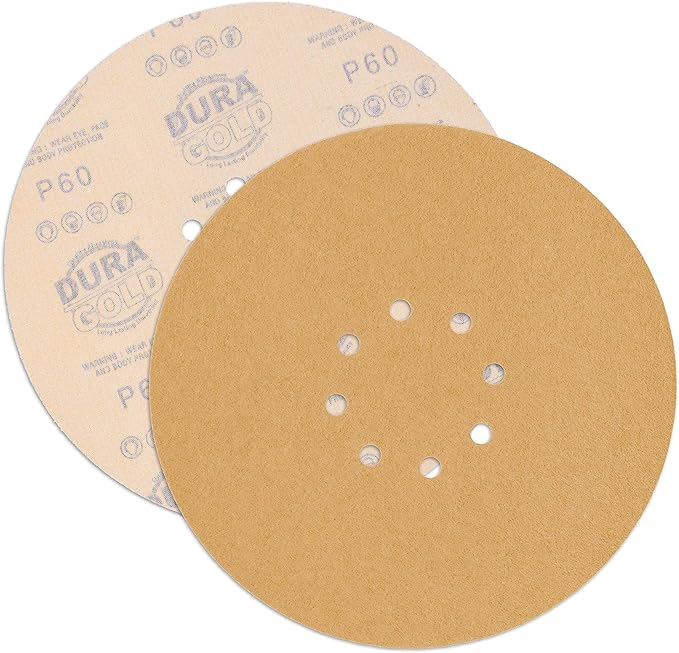 Dura-Gold Premium 9" Drywall Sanding Discs - 60 Grit (Box of 8) - 8 Hole Pattern Sandpaper Discs with Hook & Loop Backing, Fast Cutting Aluminum Oxide Abrasive - for Drywall Power Sander, Sand Wood