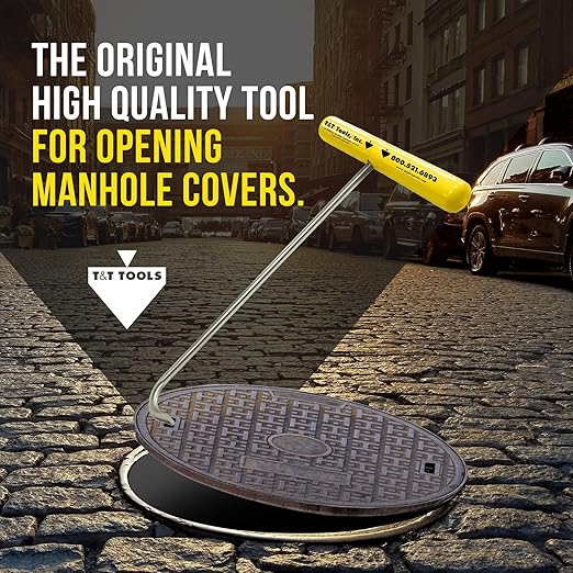 T&T Tools Handy Hook ??16" Stainless Steel Manhole Cover Hook, Puller, Dowel Pin Puller, Heavy-Duty Tool for Lifting Riser Covers, Steel Grates, Septic Tank Lids, Moving Machinery, 3/8" Standard Duty