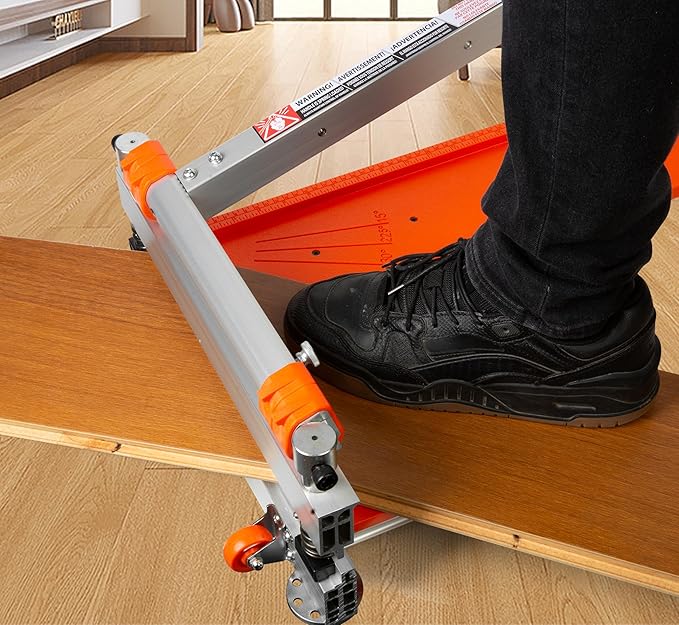 13" Pro.Floor Cutter-No Dust,No Noise,No Electricity. Multi-Angle Cuts for Laminate,Vinyl,Wood & More,Pro. ALU Long Leverage Handle,Longlife HSS Blade,Safe & Easy to Use! Orange & Wheeled