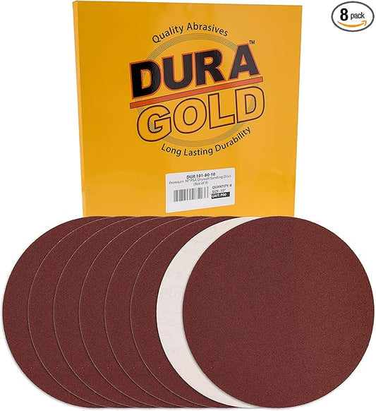 Dura-Gold Premium 10" Sanding Discs - 80 Grit (Box of 8) - Sandpaper Discs with PSA Self Adhesive Stickyback, Fast Cutting Aluminum Oxide Abrasive - Drywall, Floor, Woodworking, Automotive, Sander