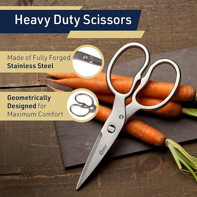 Heavy Duty Kitchen Scissors - Multipurpose Forged Stainless Steel Scissors for Meat, Chicken, Fish, and Herbs - 8.25 Inch Kitchen Shears that Come Apart for Easy Cleaning by Kings County Tools