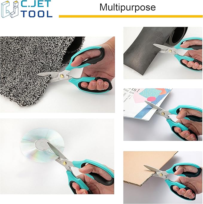 8" Heavy Duty Scissors, Utility Scissors All Purpose for Cardboard, Plastic, Carpet, Rope, Leather. Sharp Stainless Steel Blades, Non?멣lip Handle, Kitchen Shears for Food, Meat & Poultry